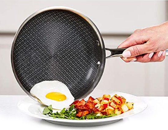 LIVINGTON Titan Pan - poêle en acier inoxydable revêtue de 28 cm avec revêtement antiadhésif diamanté - poêle haute résistante au four, adaptée à tous les types de cuisinières