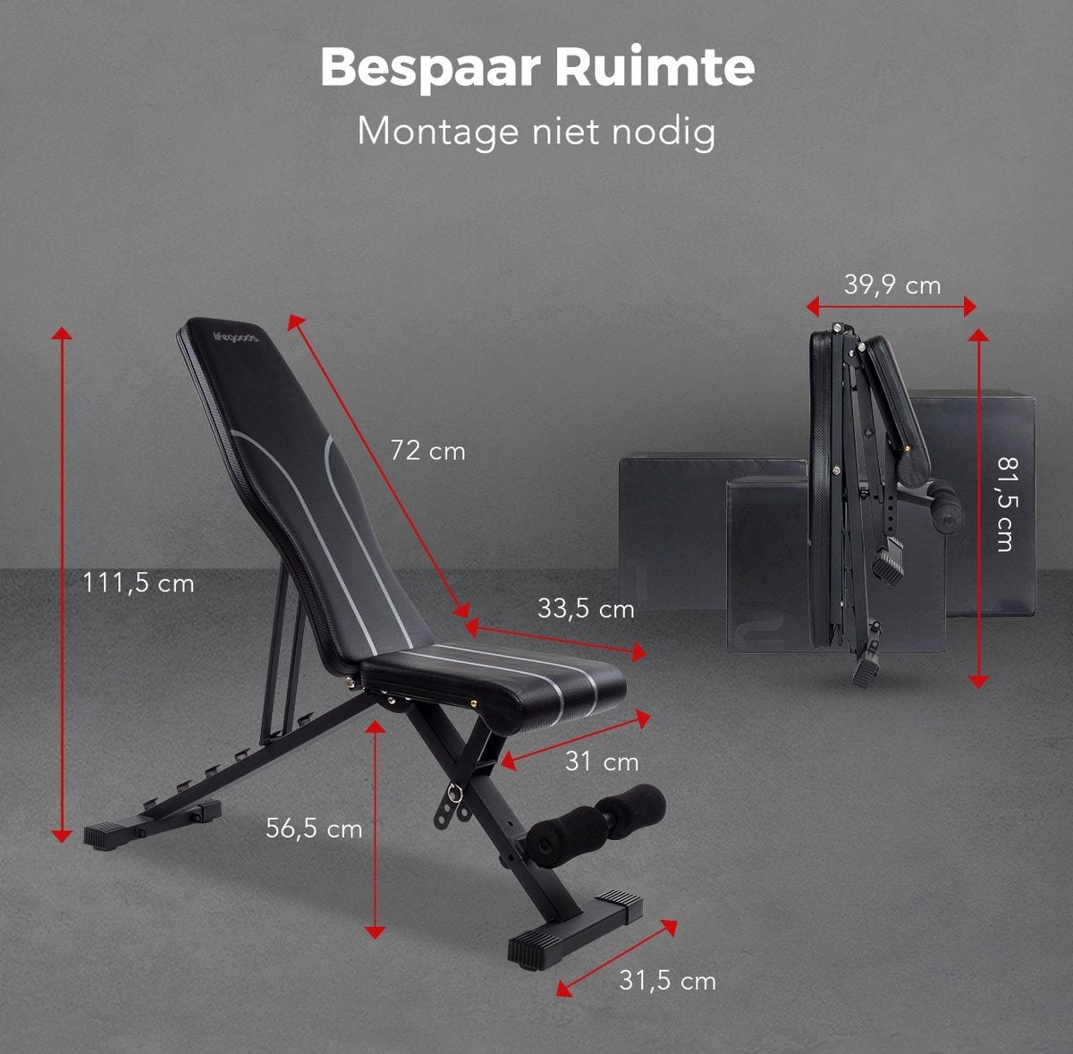 LifeGoods Fitness Halter Bench - Banc d'exercice - Banc de musculation - Banc d'exercice - Réglable - Pliable - Noir/Gris
