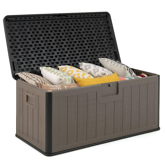 Coast Tuinbox - Coffre à coussins 378 litres - Étanche - Avec couvercle verrouillable - Noir et marron