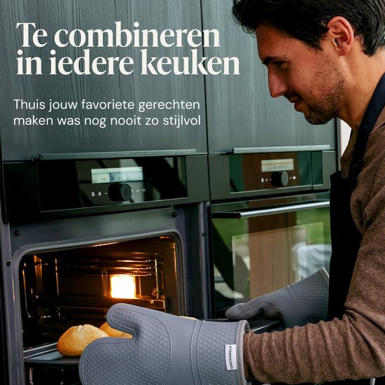 Gants de four Castagnola - Sur-gants résistants à la chaleur - Gants de four en silicone - Résistants à la chaleur jusqu'à 250°C - Certifiés EN407 - Coton - Gris