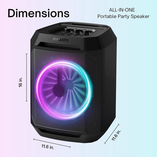 Philips Bluetooth Party Speaker TAX2208 - Karaoké - Lumières de fête - DBB Bass Boost - Jusqu'à 7 heures d'autonomie - Noir