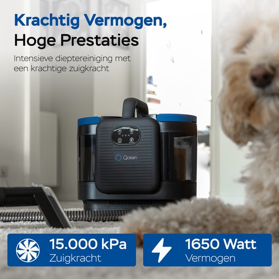 Nettoyeur de tapis Qclean® - Nettoyeur de taches et nettoyeur à vapeur 4-en-1 - Vapeur à 105 °C - Nettoyeur de canapés - Autonettoyant - Produit nettoyant inclus