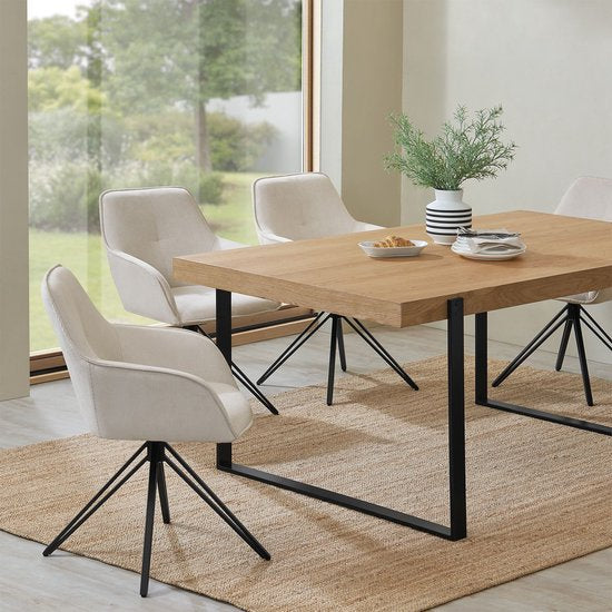 Chaise de salle à manger / Chaise pivotante / Chaise baquet Clyde - Corduroy Beige - Base en métal