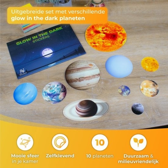 Nuvance - Étoiles phosphorescentes - Planètes - 10 pièces - Autocollants muraux pour chambre de bébé
