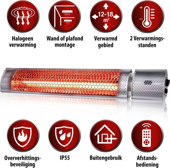 alpina Heater Chauffe-terrasse - électrique - intérieur et extérieur - infrarouge - suspendu - avec télécommande - 2000W