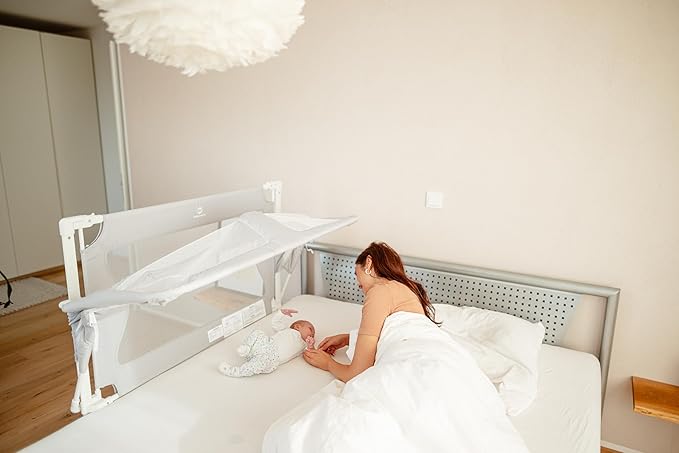 BabybeFun Lit de Bébé Co-Sleeper - 90x50 cm - Gris - Lit de Bébé sûr et confortable pour Boxspring et lit normal - Avec protection anti-retournement et protection anti-décrochage - Idéal pour l'allaitement