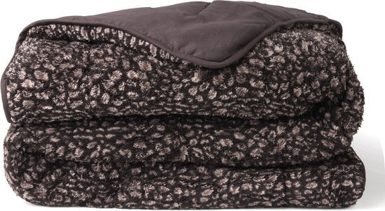 Couette Teddy Soulsnooze Panter Anthracite 240×220 - Couette 2-en-1 sans housse - Couette lavable sans housse - Couverture - Couvre-lit - Plaid moelleux