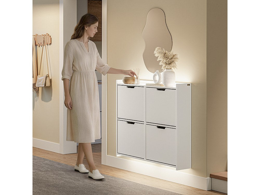 Armoire à chaussures Sobuy à 4 portes battantes - Design compact pour petite entrée - 100 x 19 x 93 cm - Blanc