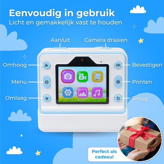 Nuvance - Caméra pour enfants - Caméra jouet pour enfants - avec carte SD 32 GB - Photo et vidéo - Imprimante photo - Caméra numérique pour enfants - Caméra pour enfants - Bleu