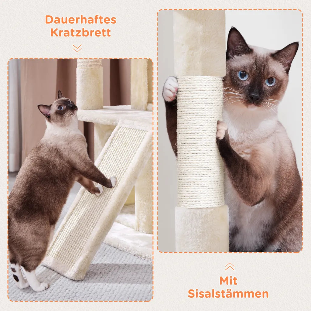 Yaheetech Cat Post Beige - 91 cm de haut - Avec 2 maisons pour chat, griffoirs en sisal et balle de jeu