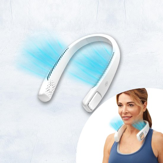 Ventilateur de nuque LIVINGTON Cool2Go - ventilateur de nuque portable et léger, doté de 3 vitesses, d'une sangle de nuque flexible et d'une autonomie de 6 heures.