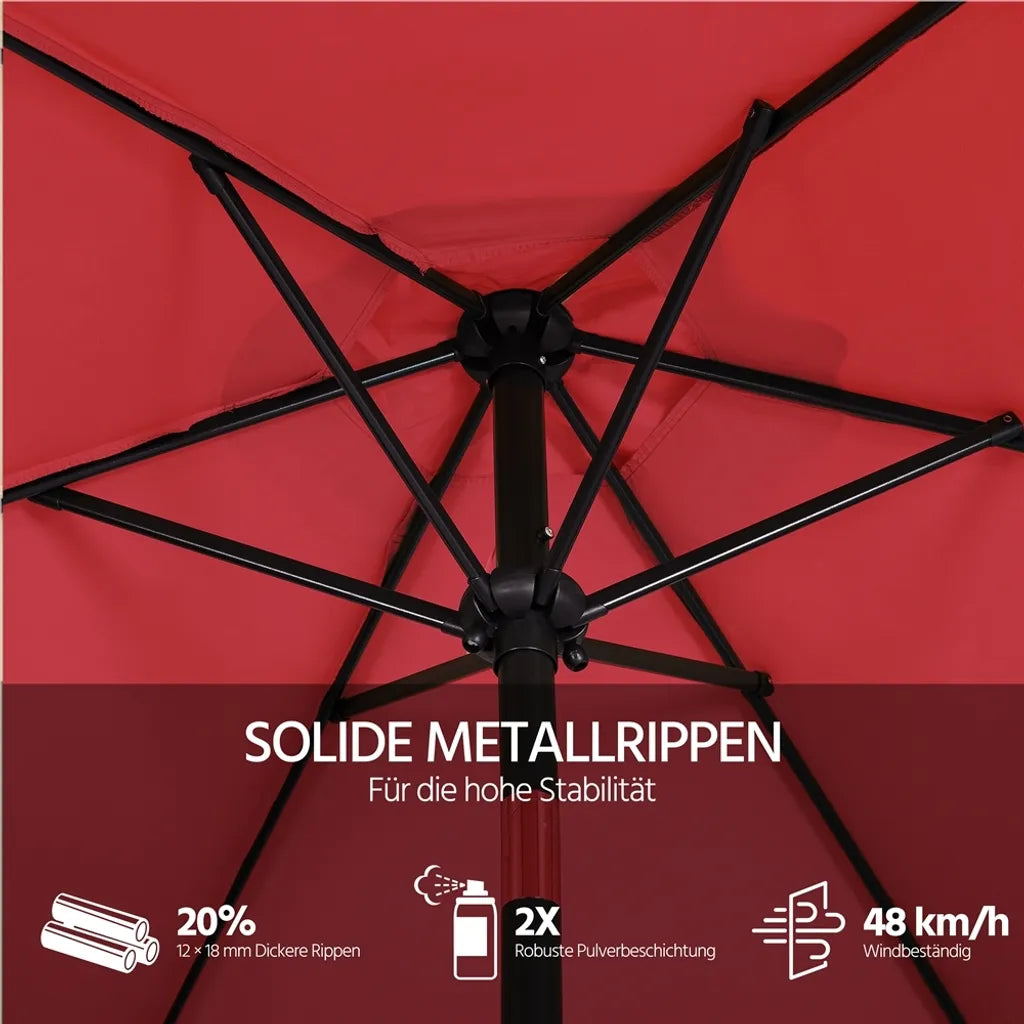 Parasol Yaheetech 269 x 241 cm - Inclinable - UV50+ - Hydrofuge - Sans pied - Rouge
