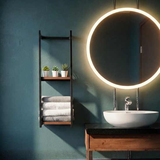 Vonia Porte-serviettes - Porte-serviettes salle de bain - Porte-serviettes salle de bain - Porte-serviettes - Noir/Bois