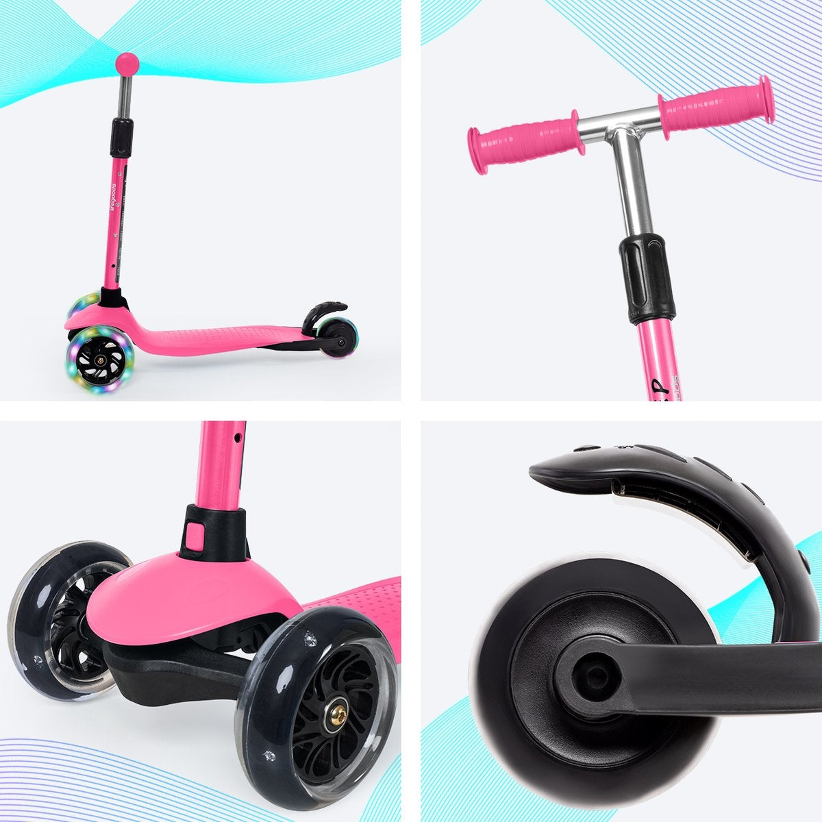 LifeGoods HappyStep - Trottinette pour enfants - Étape 2-5 ans - 3 roues lumineuses - Garçons/Filles - Rose