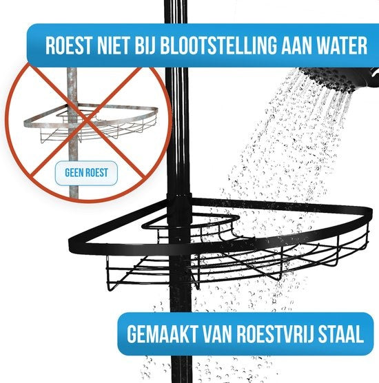 Etagère de salle de bain - Strex - Etagère de douche d'angle - Réglable - 70-275 cm - 4 paniers - Noir