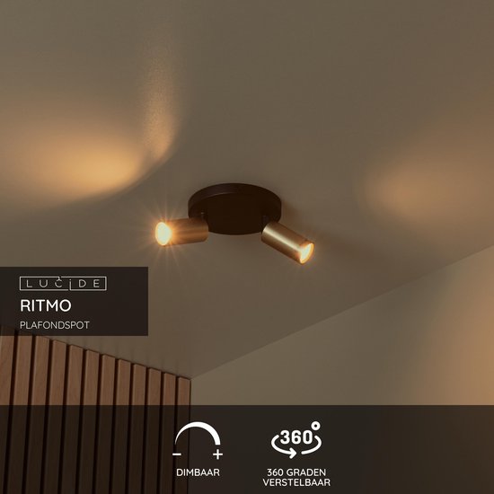 Lucide RITMO - Spot de plafond (lampe de plafond) - Ø 15 cm - 2xGU10 (MR11) - Or mat / Laiton