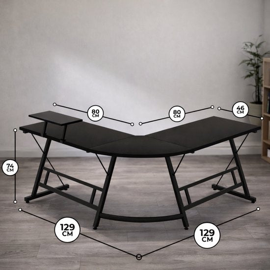 Bayt Corner Desk - Bureau - Gaming Desk - Bureau en L - Table d'ordinateur - Noir - 129 x 129 x 74 cm