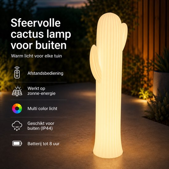 Lampe de jardin LED solaire XXL Smartwares – 110 cm - RGB - Éclairage décoratif d'extérieur « Cactus » - Lampe de fête - Far West - Avec télécommande et capteur - Lampe d'extérieur – Changement de couleur – Commande tactile – Allumage automatique – 6 à 8