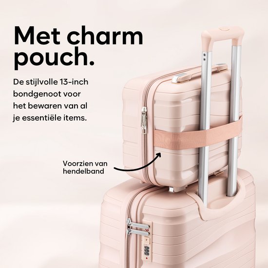 SKYCASES Travelin' Charm 4-Piece Trolley Set - Hand Luggage & Check-in Suitcases - 32L/60L/98L - Number Lock - 360° Noiseless Wheels - Lightweight & Sturdy - Modern Design - Light Pink V2