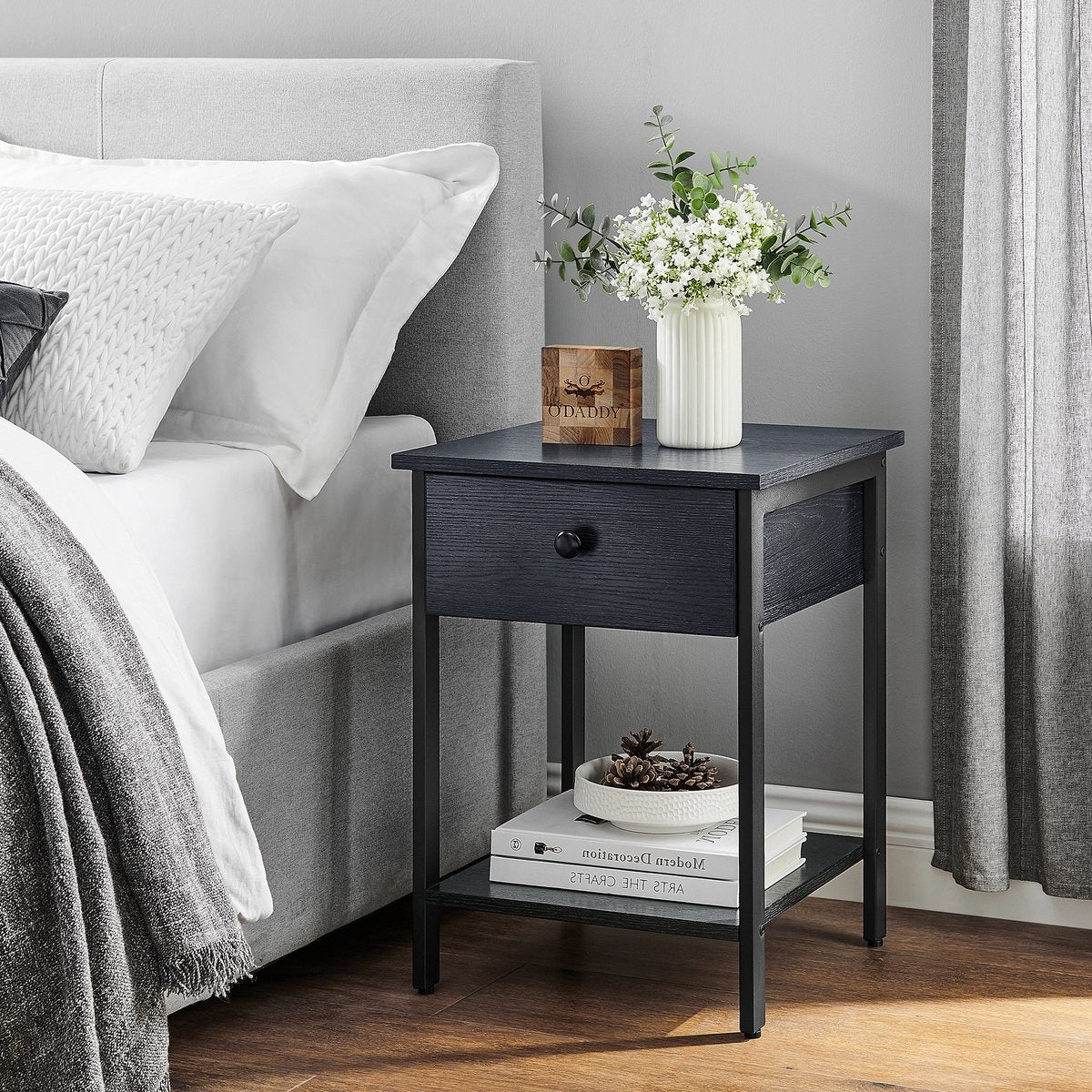 O'DADDY® Tables de chevet industrielles - table d'appoint - table de chevet avec tiroir - 40 x 40 x 55 cm - noir/gris foncé
