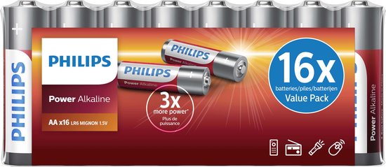 Piles alcalines Philips AA Power - 16 pièces
