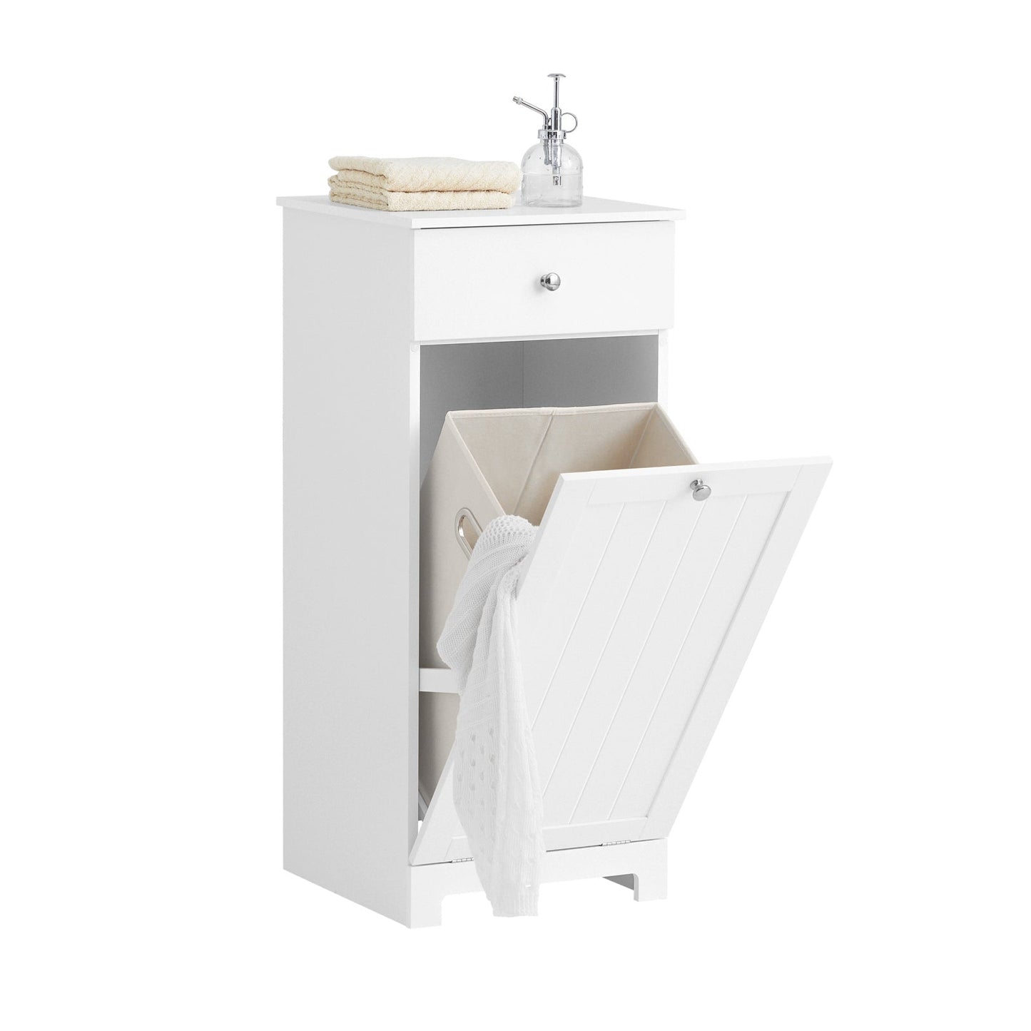 SoBuy Meuble de salle de bain - avec panier à linge - 40 x 90x 38 cm - Blanc