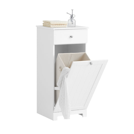 SoBuy Meuble de salle de bain - avec panier à linge - 40 x 90x 38 cm - Blanc