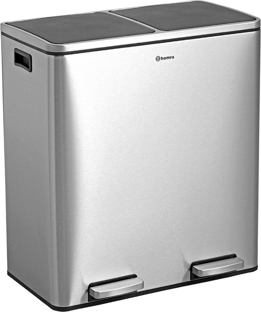 Homra QUICKX Duo - Poubelle - Séparation des déchets - 2 compartiments - acier inoxydable - 60 litres (2x30 L)