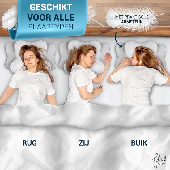 Oreiller orthopédique Glückstoff pour les douleurs cervicales, avec mousse à mémoire de forme - Oreiller hypoallergénique et ergonomique, pour les douleurs cervicales et dorsales, adapté à toutes les positions de sommeil, livré avec un sac en jute
