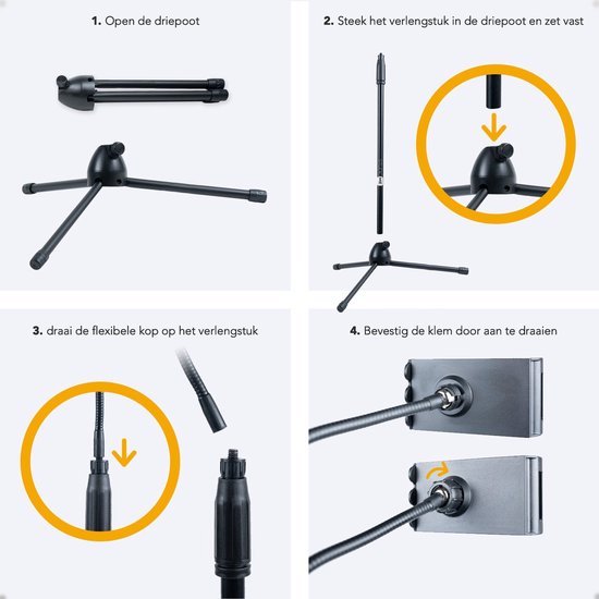 Studio Me Phone Tripod - Tablet Stand - 175 cm - Tripod Smartphone - Tablet Holder - Black - Incl. Ipad Holder & Phone Holder - Tablet Tripod - Phone Stand