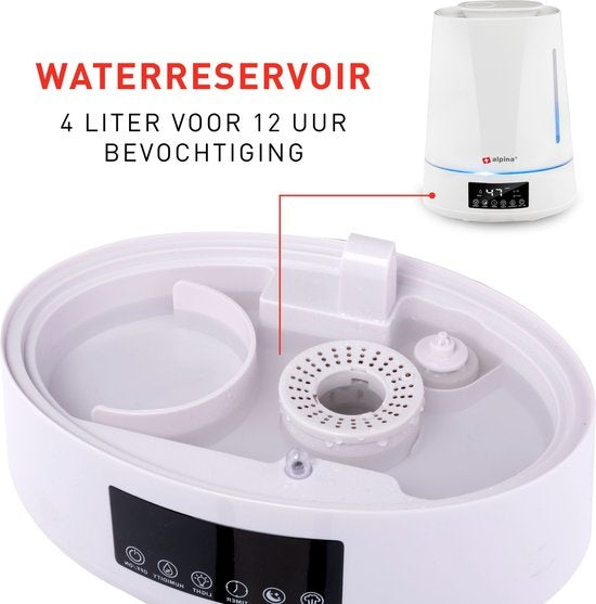 Humidificateur - Alpina - 4L - Diffuseur d'arômes avec minuterie - Télécommande - Blanc