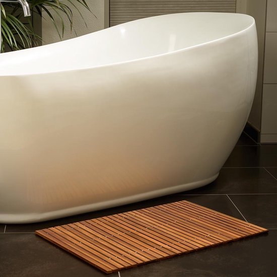 Tapis de bain - Bois d'acacia antidérapant Motif rayé 76x50cm - Certifié FSC