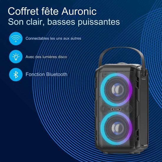Auronic Partybox - Bluetooth - Enceinte de fête - Boîte à musique - Éclairage des disques - Connexion USB, AUX et carte SD - Noir
