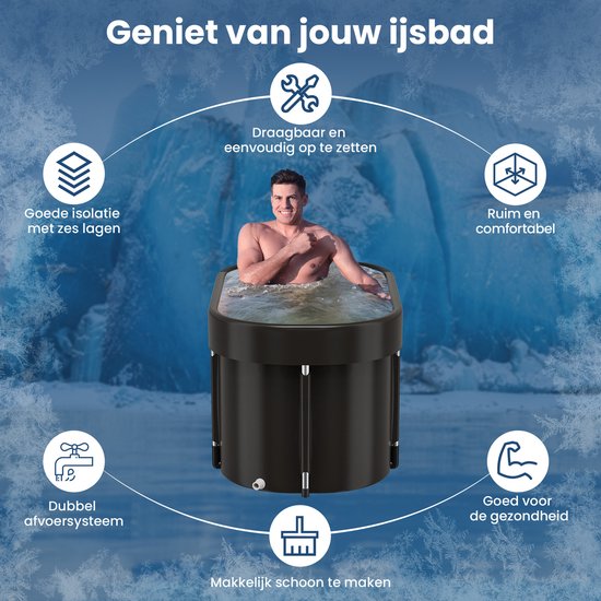 Bain de glace XL - 420L - Bain de siège pliable - avec couvercle - Bain de glace - avec accessoires - noir - de Faas