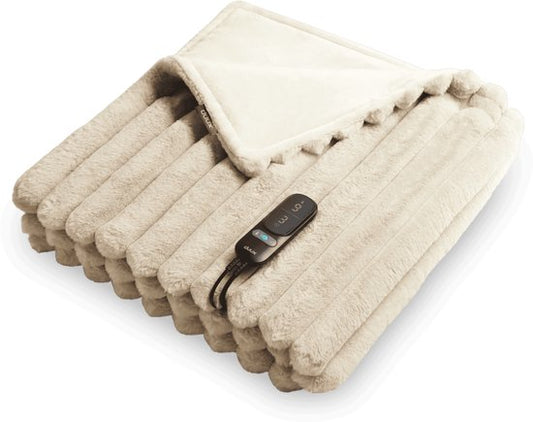 Couverture chauffante électrique rayée Duux Yentl 200x200 cm - 9 positions - Beige