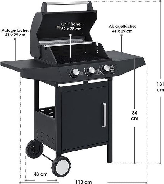 Lousiana Barbecue à gaz - 3 brûleurs - Noir