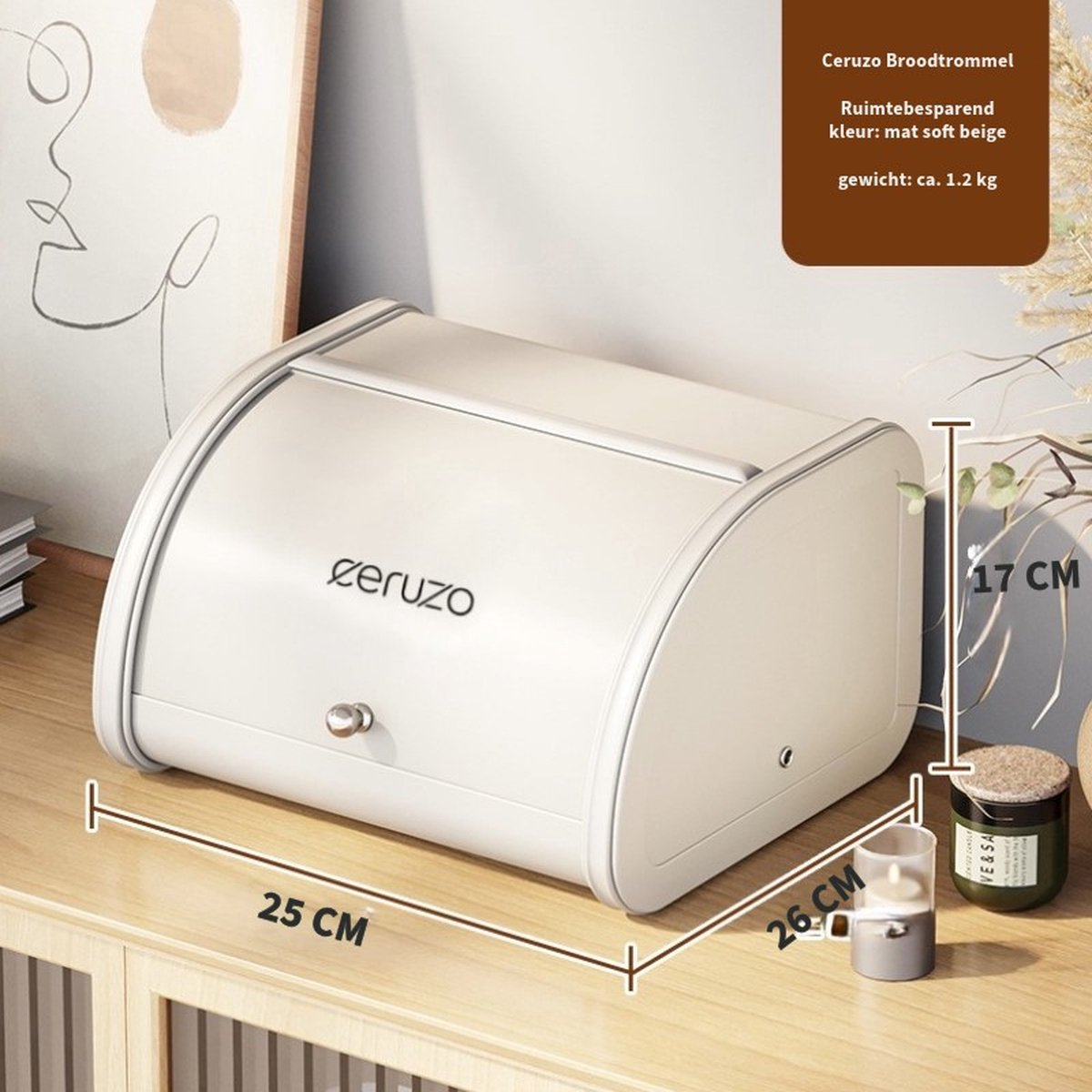 Ceruzo Corbeille à pain couvercle coulissant - Design rétro- Boîte de rangement Cuisine-Tapis beige doux- 25 x 26 x H17 cm