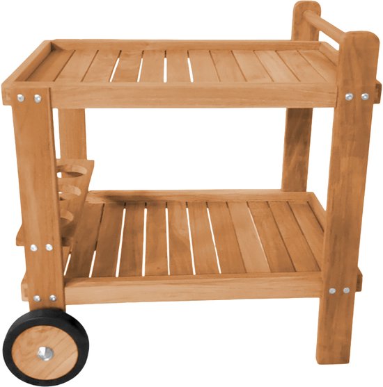 Chariot de service AXI Miri en teck – 70 x 48 x 70 cm – En teck – Avec 2 roues et 3 porte-bouteilles – Pour l'extérieur et l'intérieur – Pour le jardin, la terrasse et le balcon