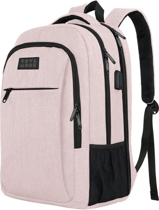 TRVLMORE Sac à dos - 36L - 17.3 Inch - Sac à dos pour ordinateur portable avec USB - Cartable - Homme et Femme - Sac -Vieille - Rose