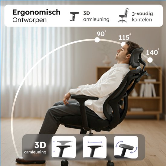 Roveo Ergonomic Office Chair - Chaise de jeu de bureau - Chaise de jeu pour adultes - Chaise de jeu - Noir