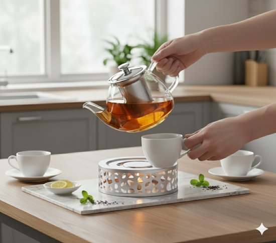 Vaja® Réchauffeur avec Waxinelicht pour théière - Réchauffeur avec bougie - Porte-lampions - Chauffe-thé - Théière - Réchauffeur - Argent
