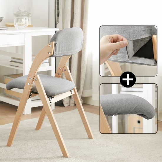 SoBuy Set of 2 Folding Chair, Office Chair with Upholstered Seat Cushion, Dining Chair, Nature/Grey, 47.5x77x59 cm, FST92-Nx2 - pour la salle à manger, le balcon ou le bureau