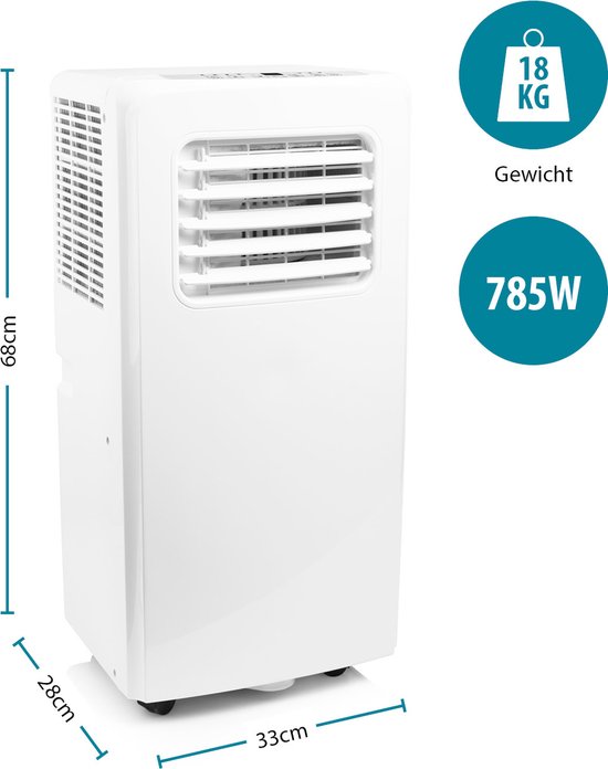 Climatiseur mobile Tristar AC-5477 7 000 BTU – Climatiseur, ventilateur et déshumidificateur 3-en-1 – Pour des pièces jusqu'à 25 m² – Minuterie – Blanc