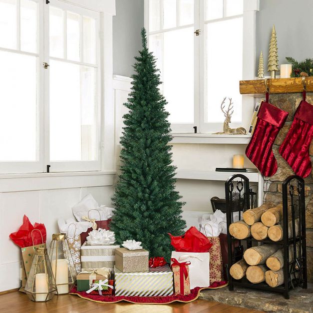 Coast Sapin de Noël en forme de crayon - 210 cm et 700 pointes - avec support en métal et branches réalistes - pour l'intérieur et l'extérieur - PVC vert et métal