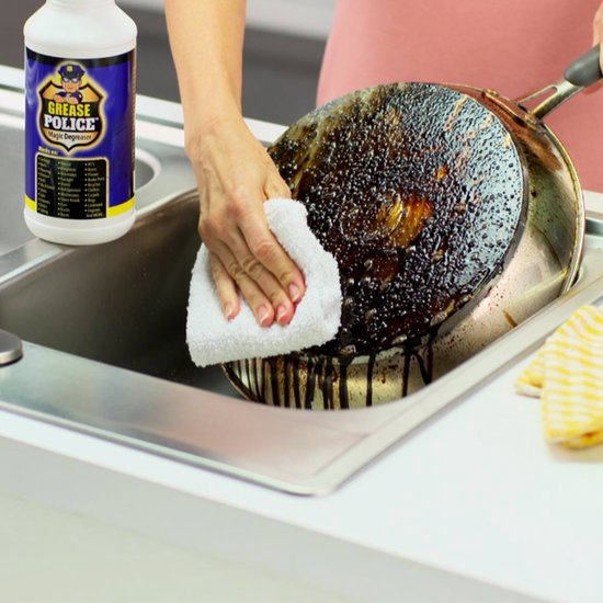 Grease Police avec chiffon en microfibre | Nettoyant puissant contre la graisse et la saleté | Nettoyant multi-usages et dégraissant pour la cuisine, la salle de bains et le jardin