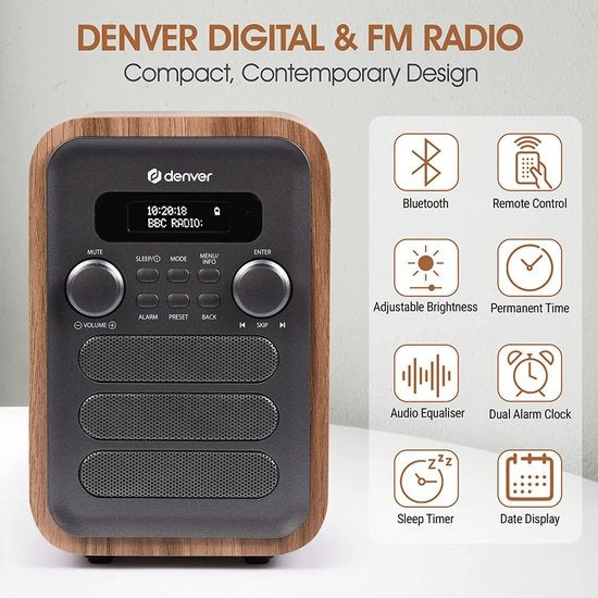 Denver Radio DAB - Radio rétro - Bluetooth - Radio DAB+/ FM - DAB48G