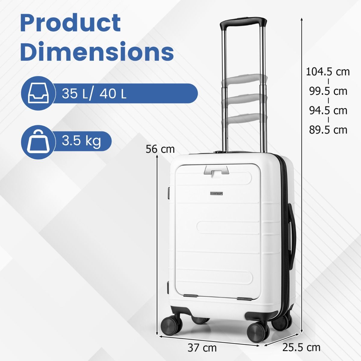 Valise Coast - Extensible - Avec serrure TSA et prise de recharge - Blanche, 20 pouces