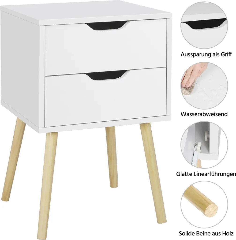 Yaheetech Lot de 2 tables de chevet 40 x 40 x 61 cm - Blanc - Tables d'appoint en bois à 2 tiroirs