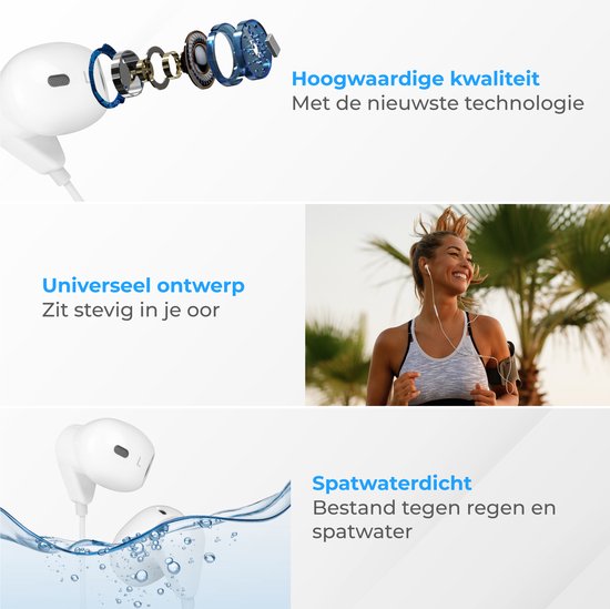 Nuvance - Ecouteurs intra-auriculaires avec fil - USB-C - Plastique blanc - Avec microphone et contrôle en ligne - Son clair et port confortable - Pour smartphones modernes