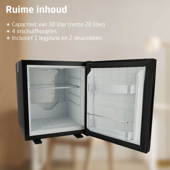 BREND BR-2225 Mini Fridge Freestanding 30 Liter - Réfrigérateur de table avec température réglable - Minibar avec orientation réglable de la porte - Noir